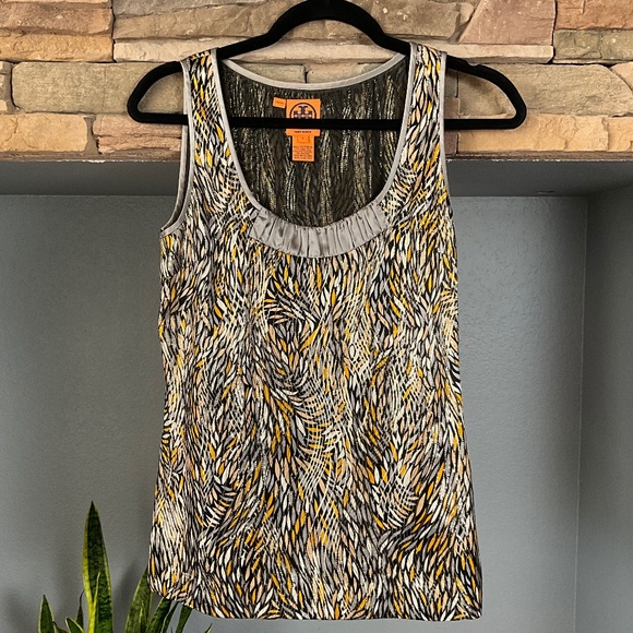Tory Burch Silk Metallic Going Out Party Top Event Holiday Cocktail Gray Gold 2 - Picture 1 of 10